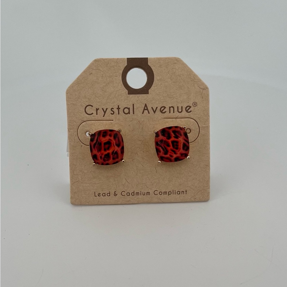 Crystal Avenue Red Leopard Print Earrings